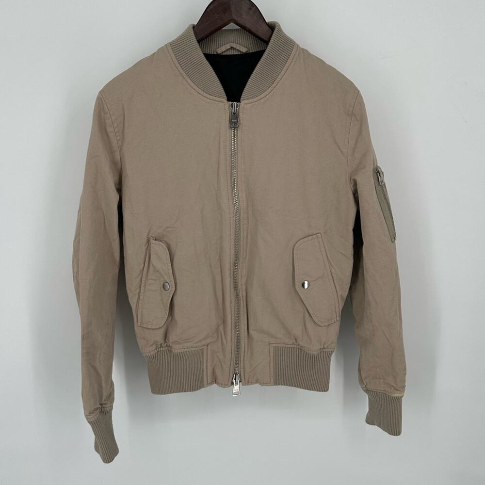 AMI PARIS Beige Bomber Jacket Designer Size Small Full Zip Classic Cotton Linen